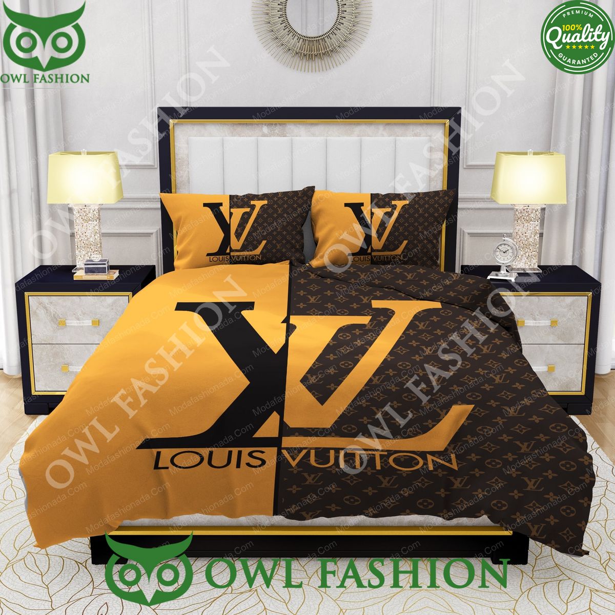 Yellow and Brown Background Louis Vuitton Luxury Bedding Sets
