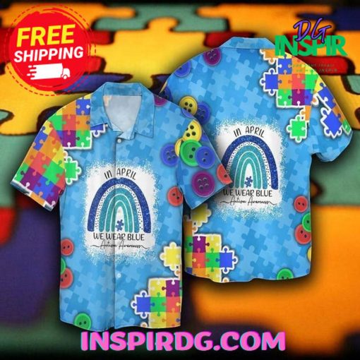 Autism Puzzle Aloha We Wear Blue Button Pattern World Autism Awareness Hawaiian Shirt