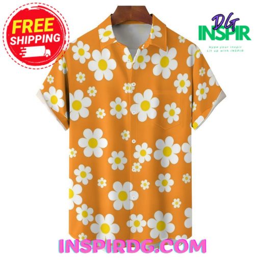 Chrysanthemum Flowers Orange Casual Hawaiin Shirt