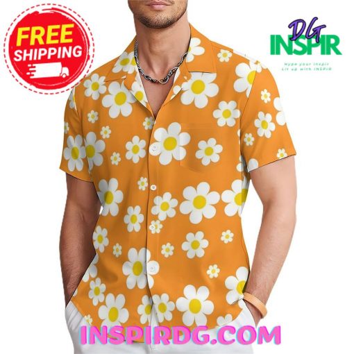 Chrysanthemum Flowers Orange Casual Hawaiin Shirt