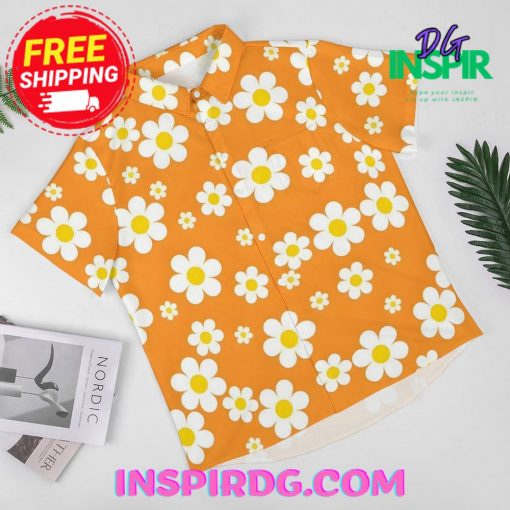 Chrysanthemum Flowers Orange Casual Hawaiin Shirt