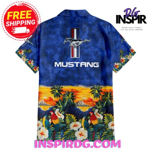 Ford Mustang Vintage Pacific Legend Sunset Blue Hawaiian Shirt