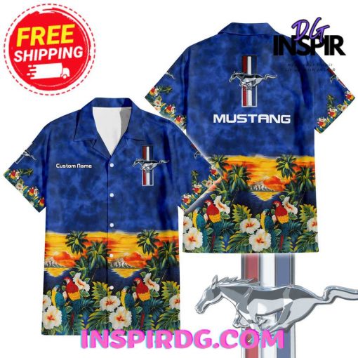 Ford Mustang Vintage Pacific Legend Sunset Blue Hawaiian Shirt