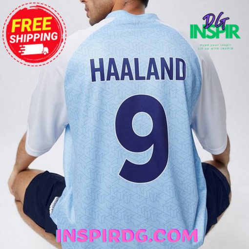 Haaland 9 Blue  White Manchester city Oversized T-Shirt