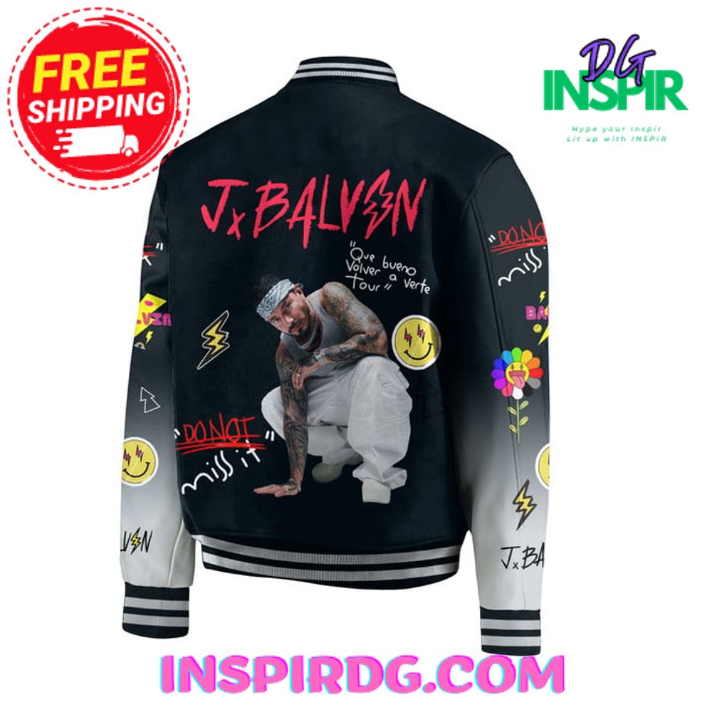 J Balvin Smile 2024 Black Baseball Jacket InspirDG