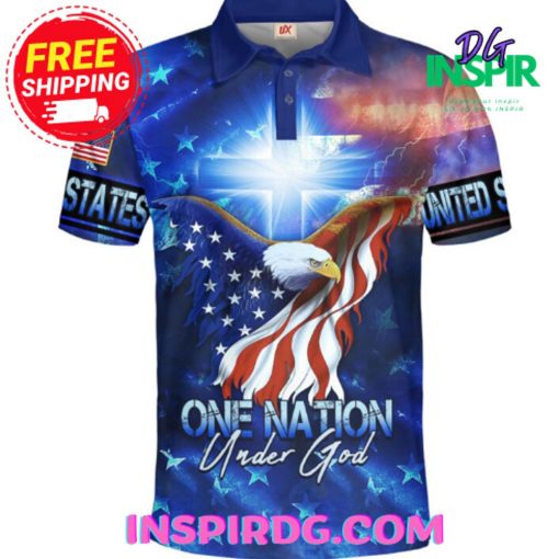Jesus Eagle Pray American One Nation Under God Polo Shirt
