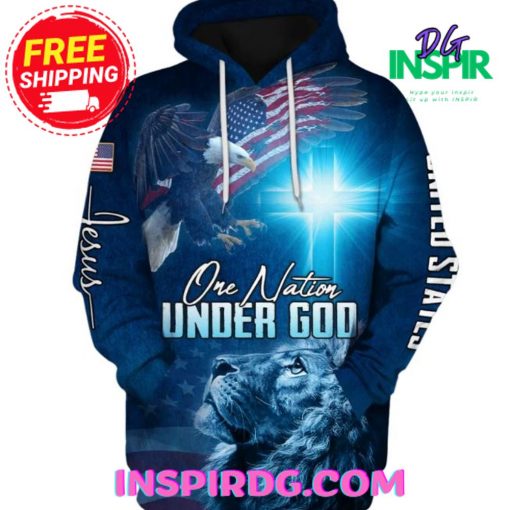 Jesus Lion Eagle American One Nation Under God Hoodie