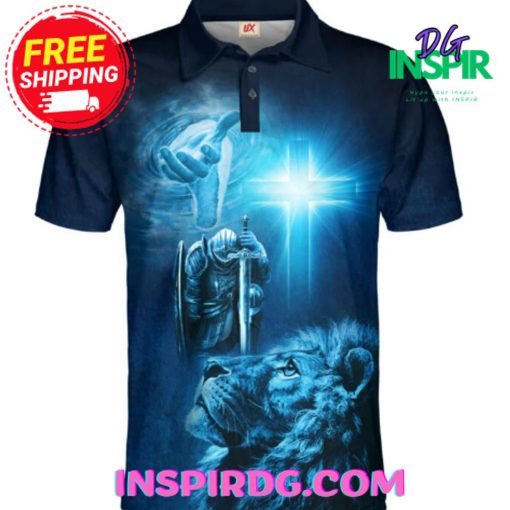 Jesus Lion Knight Pray Polo Shirt