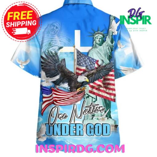 Jesus One Natiton Under God Statue of Liberty Hawaiian Shirt