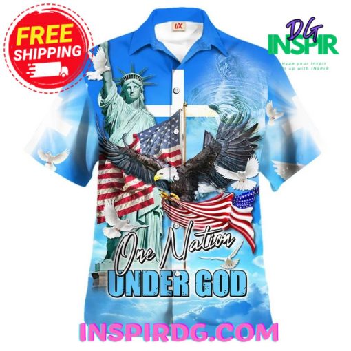Jesus One Natiton Under God Statue of Liberty Hawaiian Shirt