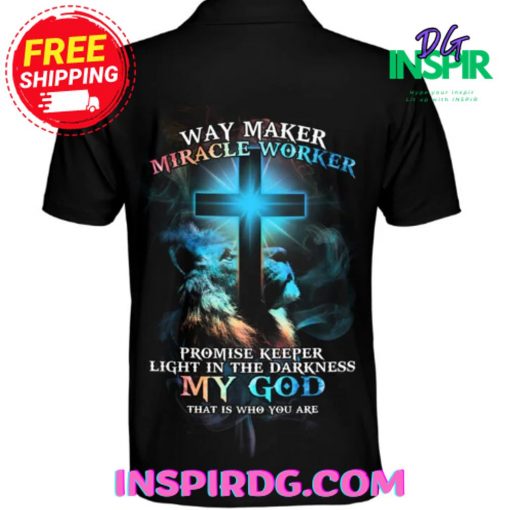 Lion Cross Light Way Maker Miracle Worker Darkness Polo Shirt