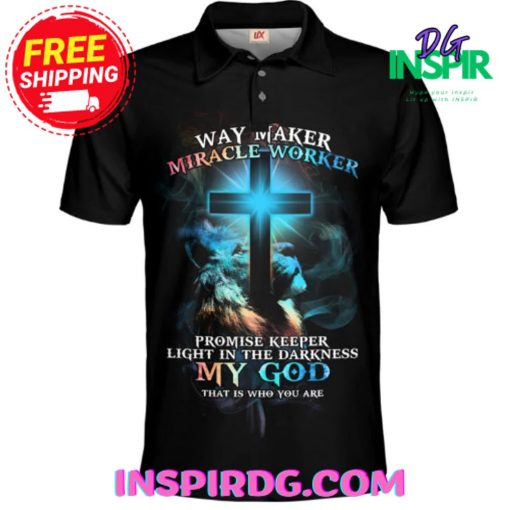 Lion Cross Light Way Maker Miracle Worker Darkness Polo Shirt