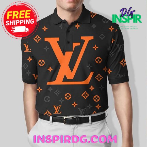 Louis Vuitton Monogram Black Mix Orange Luxury Polo Shirt