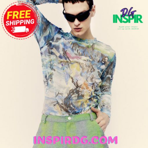 Florania Regular Fit Mesh Printed Blue Sweatshirt