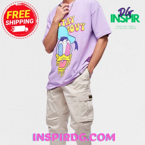 Stay Groovy Purple Printed Oversized T-Shirt