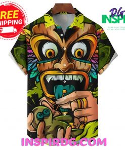 Tribal TIKI Art Green Hawaiin Shirt