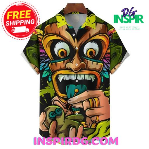 Tribal TIKI Art Green Hawaiin Shirt