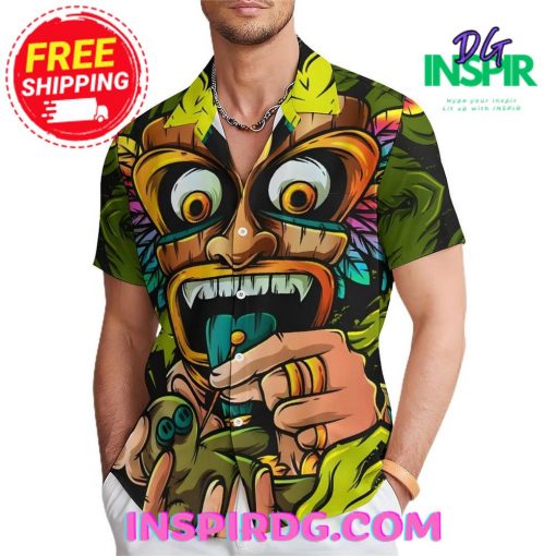 Tribal TIKI Art Green Hawaiin Shirt