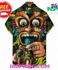 Tribal TIKI Art Green Hawaiin Shirt