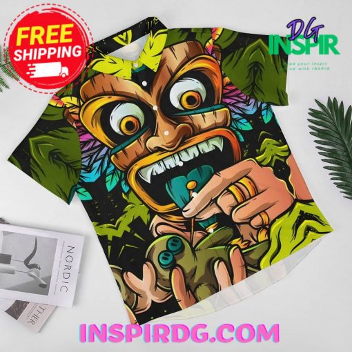 Tribal TIKI Art Green Hawaiin Shirt