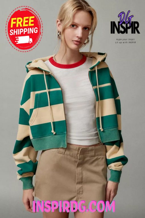 Urban Outfitters BDG Leah Stripe Zip-Up Hoodie Sweatshirt