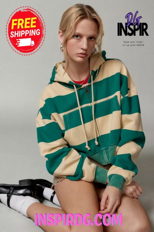 Urban Outfitters BDG Leah Stripe Zip-Up Hoodie Sweatshirt