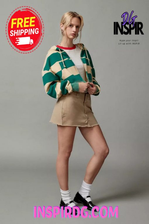 Urban Outfitters BDG Leah Stripe Zip-Up Hoodie Sweatshirt