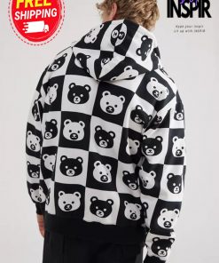 Urban Outfiffters Teddy Fresh Bear Checkerboard Full Zip Hoodie Sweatshirt