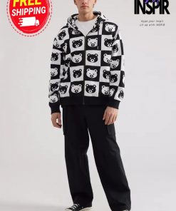 Urban Outfiffters Teddy Fresh Bear Checkerboard Full Zip Hoodie Sweatshirt