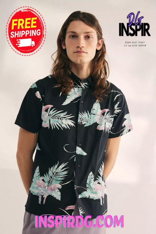 Urban Outfitters Katin Paradise Tropical Print Short Sleeve Button-Down Shirt