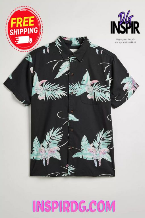 Urban Outfitters Katin Paradise Tropical Print Short Sleeve Button-Down Shirt