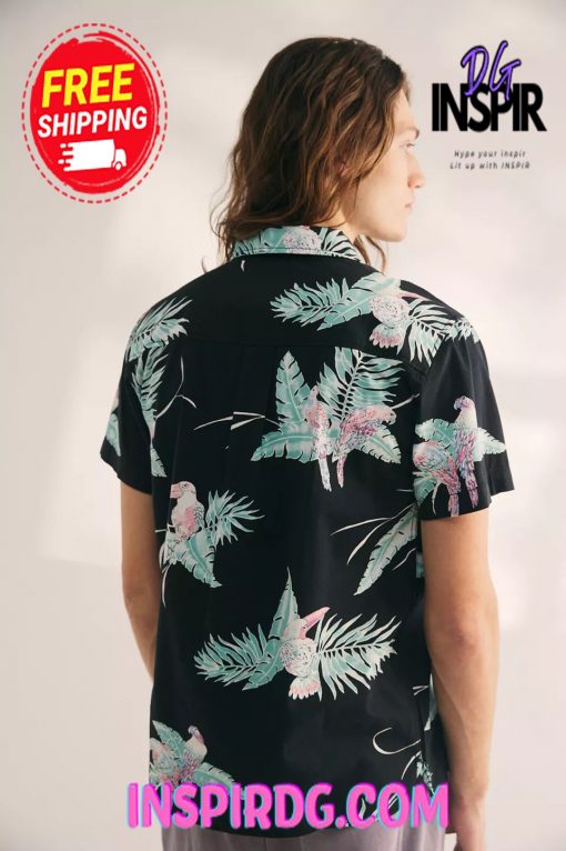 Urban Outfitters Katin Paradise Tropical Print Short Sleeve Button-Down Shirt