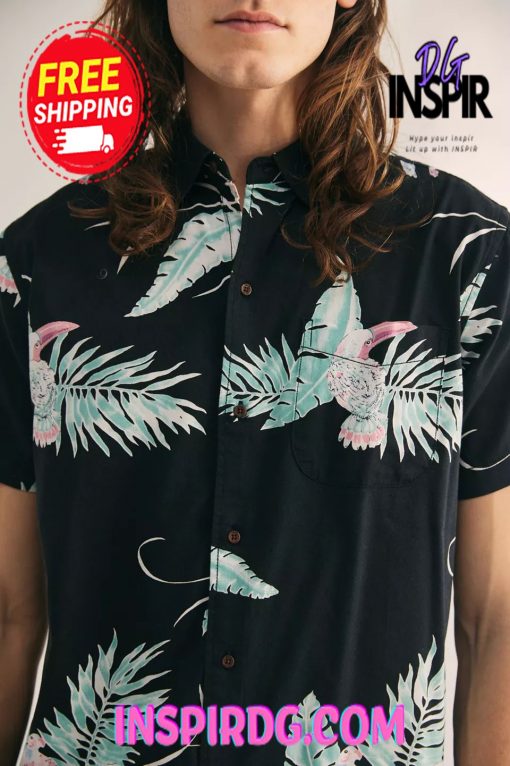 Urban Outfitters Katin Paradise Tropical Print Short Sleeve Button-Down Shirt