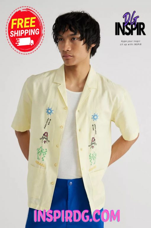 Urban Outfitters Pas de Mer Postcard Short Sleeve Shirt