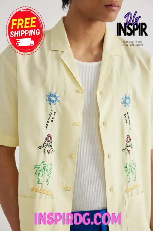 Urban Outfitters Pas de Mer Postcard Short Sleeve Shirt