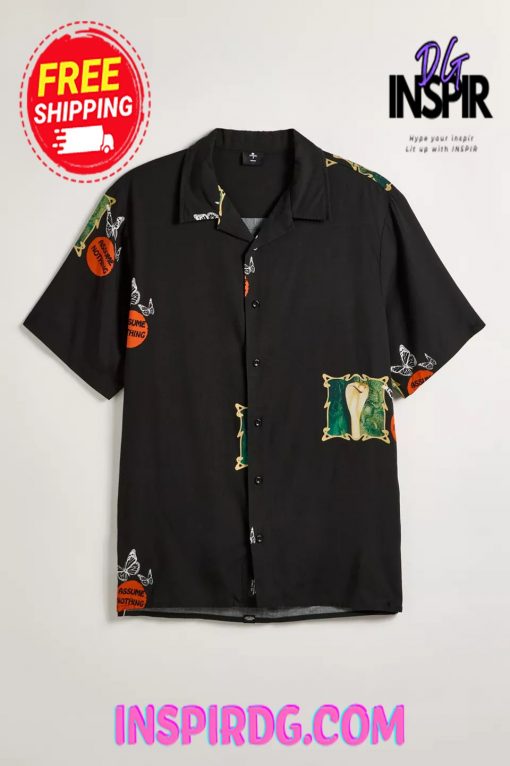 Urban Outfitters THRILLS Dream Within A Dream Short Sleeve Button-Down Shirt