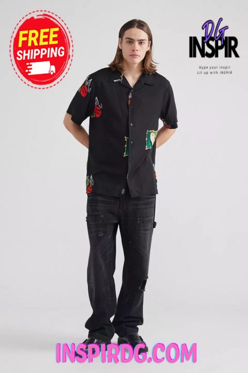 Urban Outfitters THRILLS Dream Within A Dream Short Sleeve Button-Down Shirt