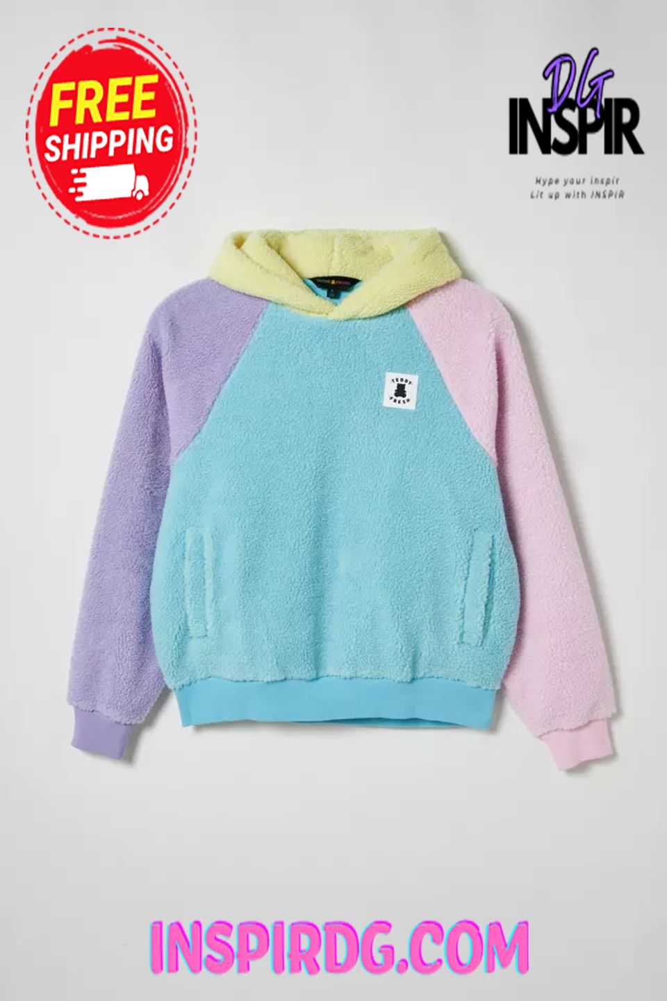 Urban Outfitters Teddy Fresh Colorblock Fleece Hoodie Sweatshirt InspirDG