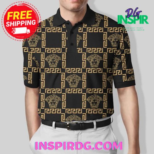 Versace Eleganza Luxury Yellow  Black Polo Shirt