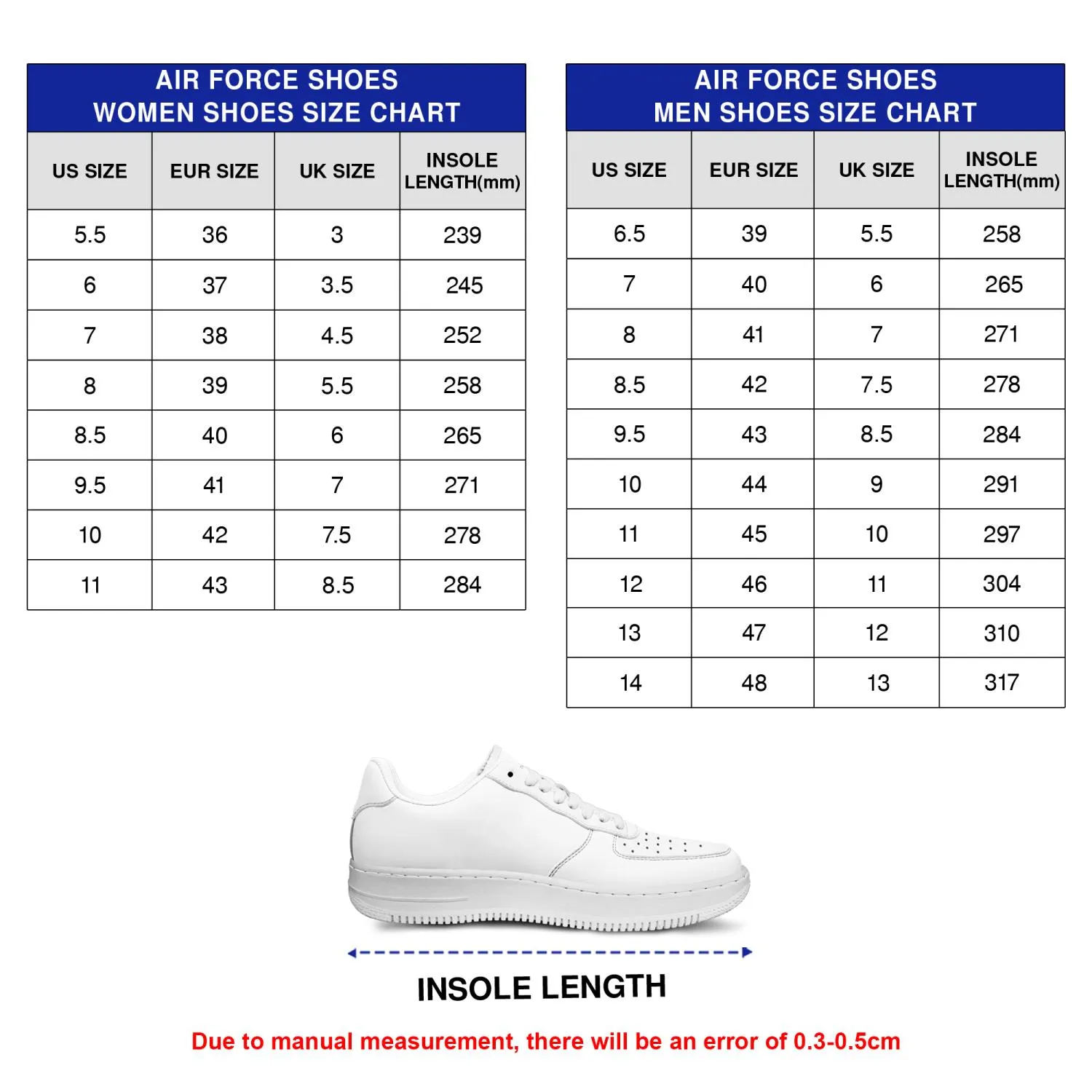 Size chart air force 1 on sale