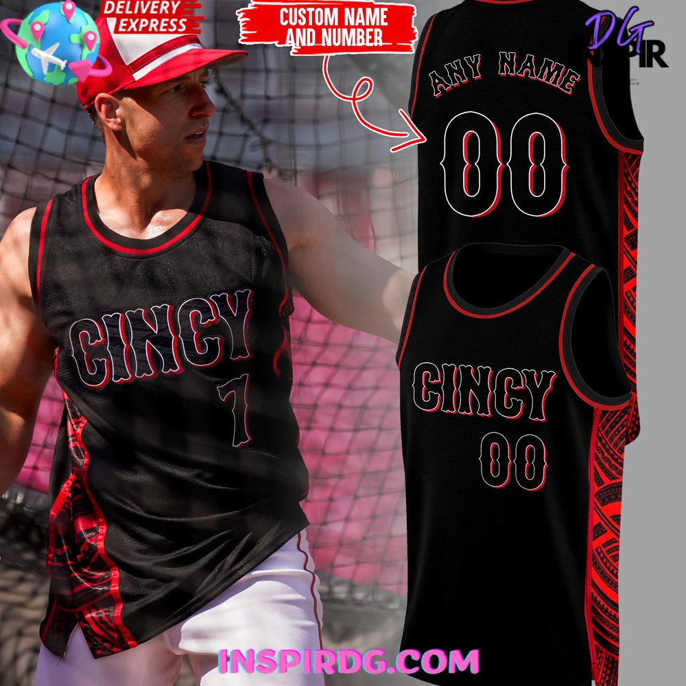 Cincinnati Reds Red Black Stripped 2024 Basketball Jersey InspirDG