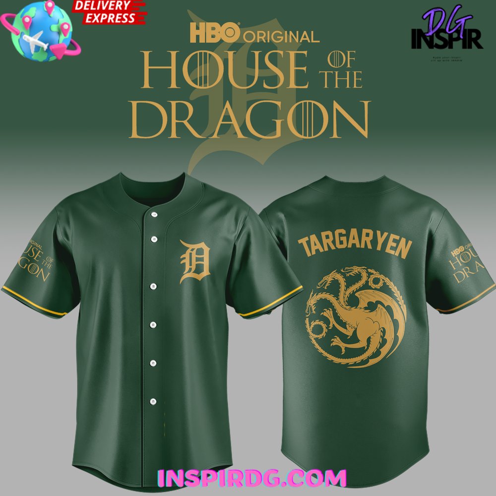 Detroit Tigers x House Of The Dragon Green Baseball Jersey InspirDG