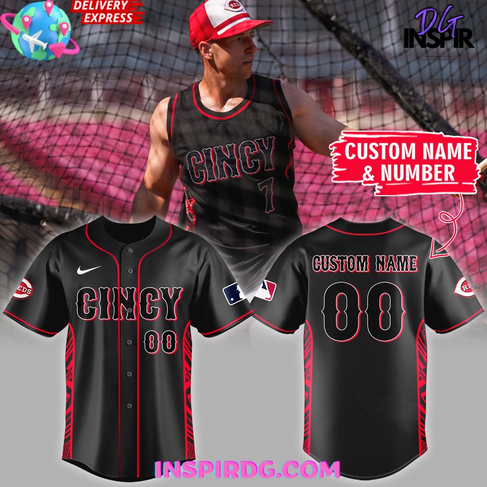 MLB Cincinnati Reds Red Black Stripped Baseball Jersey InspirDG