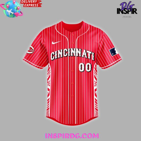 MLB Cincinnati Reds White Red Stripped Baseball Jersey