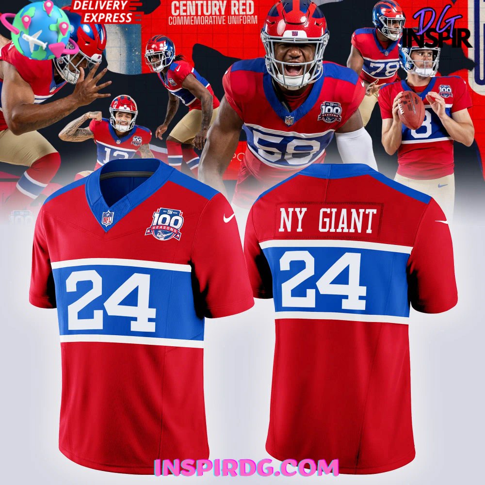 New York Giants Century Red Commemorate Uniform Football Jersey InspirDG