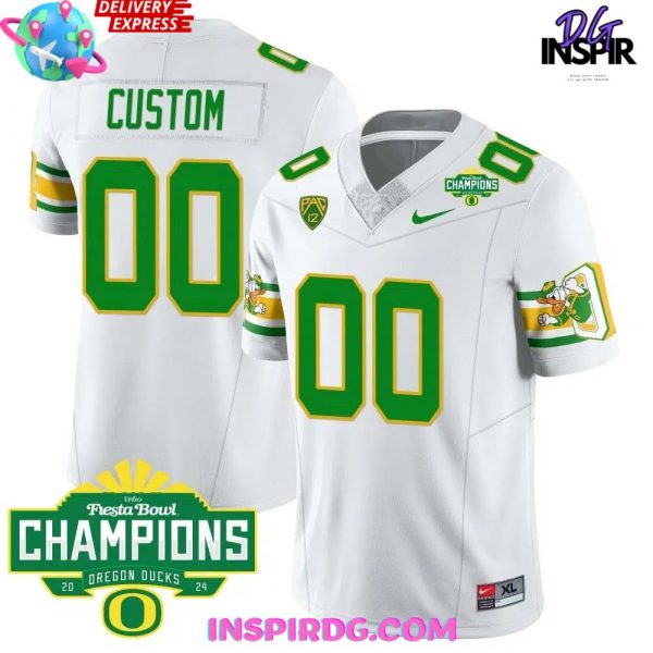 Oregon Ducks Fiesta Bowl Champions 2024 White Football Jersey