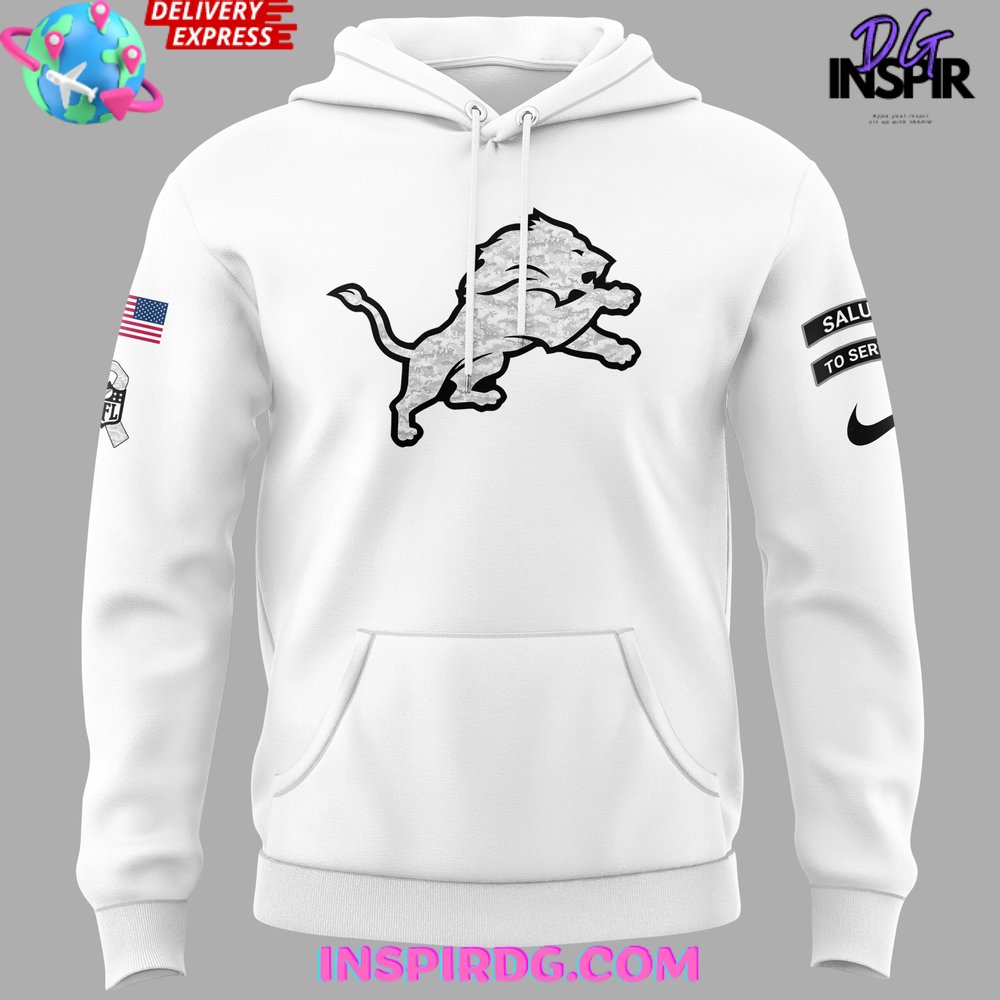 Detroit Lions Salute to Service 2024 White Hoodie InspirDG