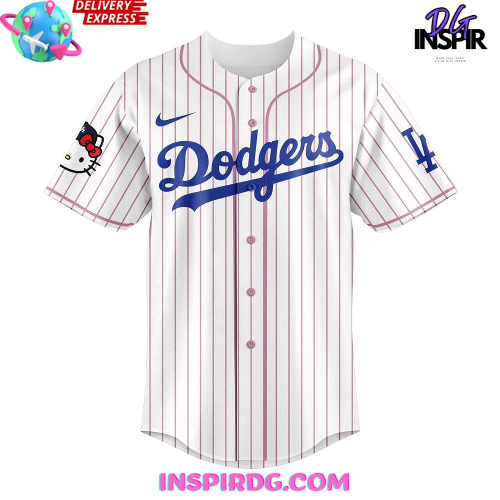 Los Angeles Dodgers x Hello Kitty Night Stripe Baseball Jersey InspirDG