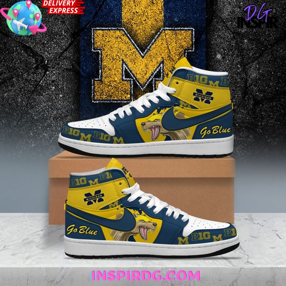 Blue and yellow michigan jordans online