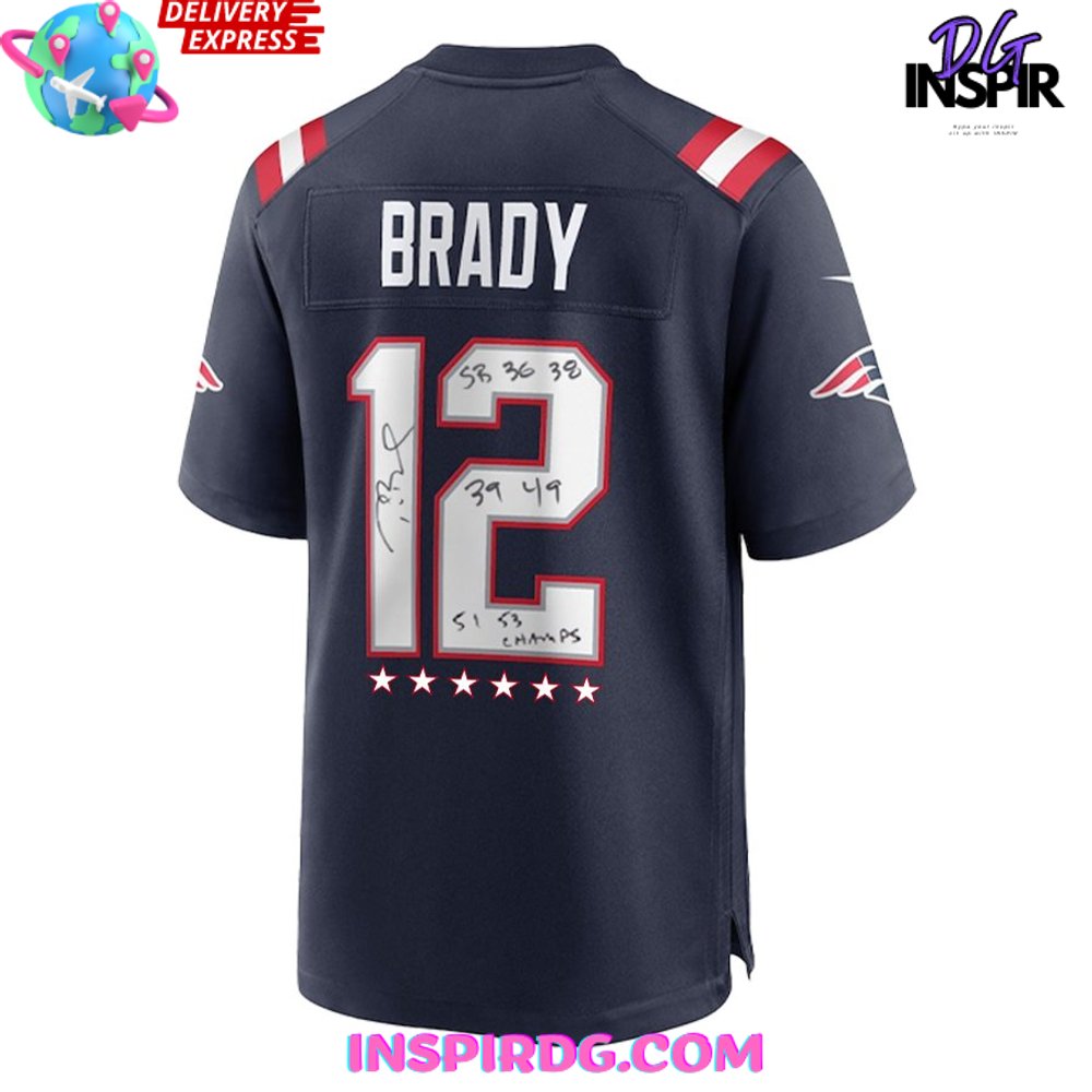 New England Patriots GOAT Tom Brady Navy Football Jersey InspirDG